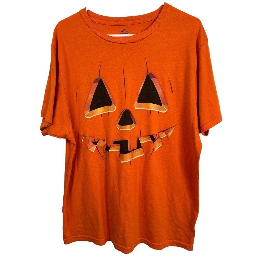 Celebrate Halloween orange Jack O Lantern‎ Tee, size large